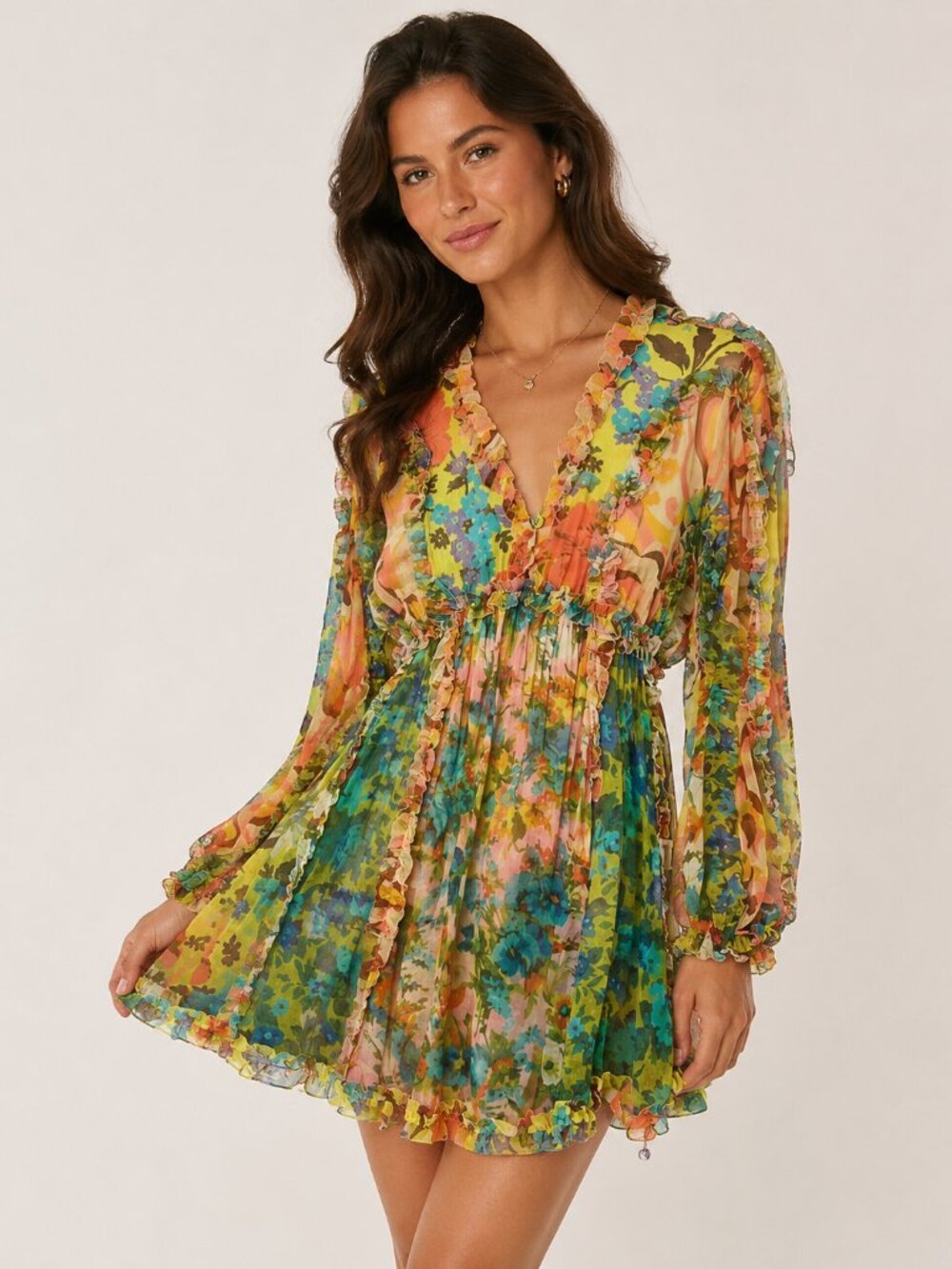 Zimmermann $1050 Estelle Billow Mini Dress No Slip Floral Silk Women's 0P/US 2P